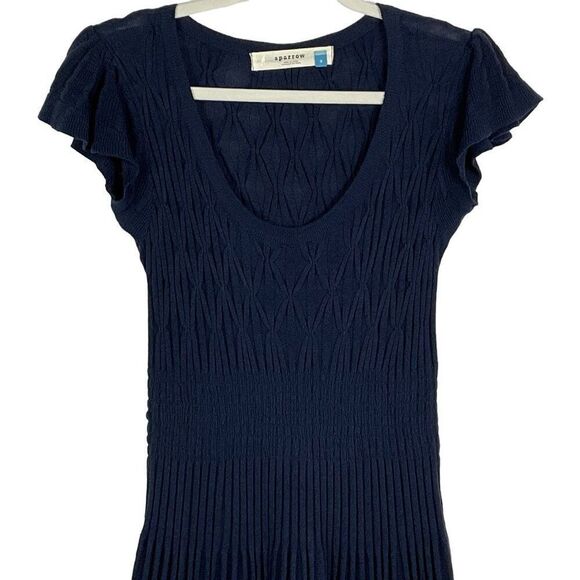 Anthropologie | Sparrow Navy Blue Knit Dress, Flutter sleeves, Small - Picture 5 of 10